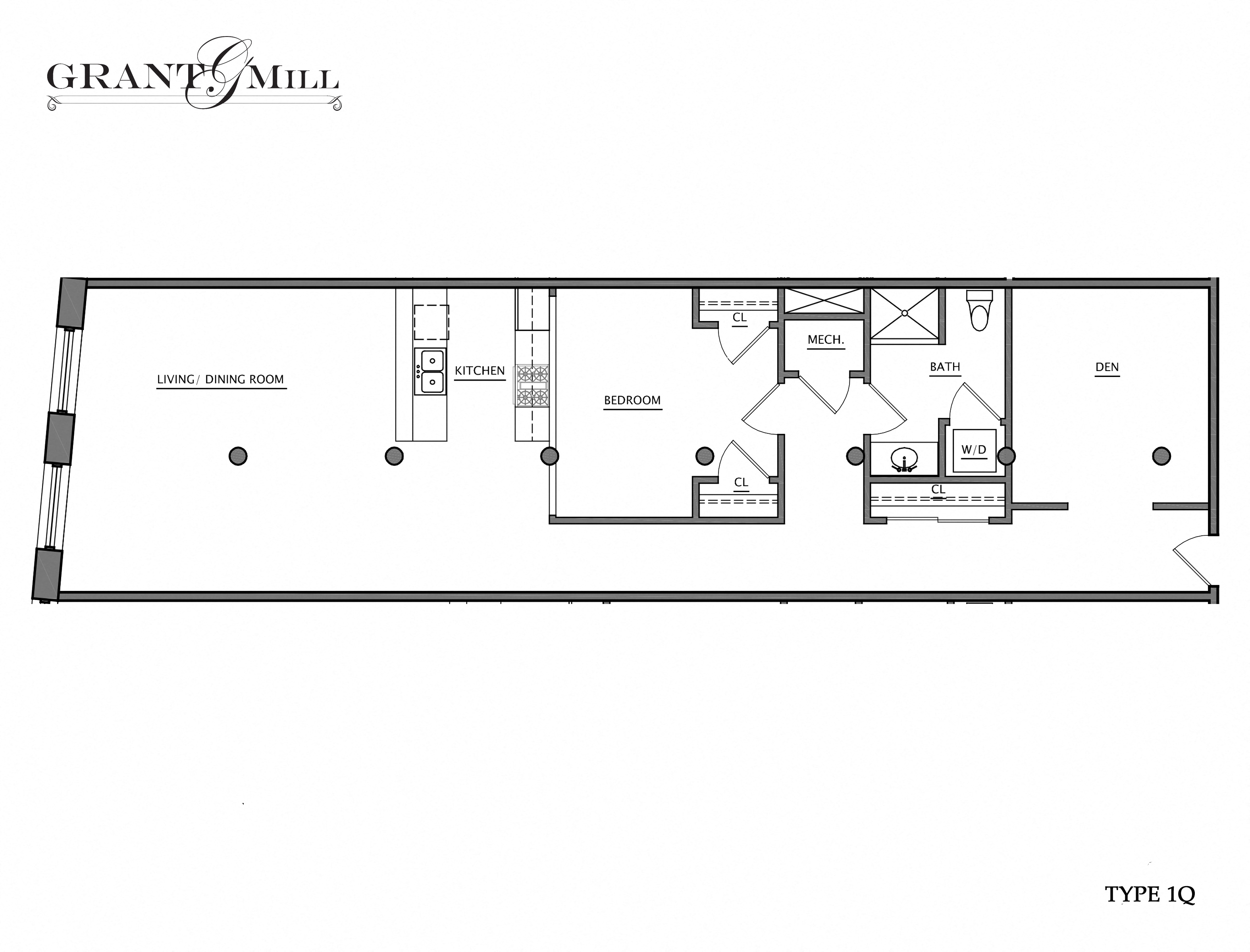Floor plan for 1 bed, 1 bath, 1226 sqft